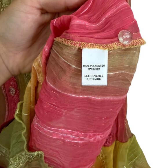 Cato Womens Ombre Sheer Flare Sleeve Fairy Blouse L Multicolor Pink Green Y2K - Picture 7 of 8